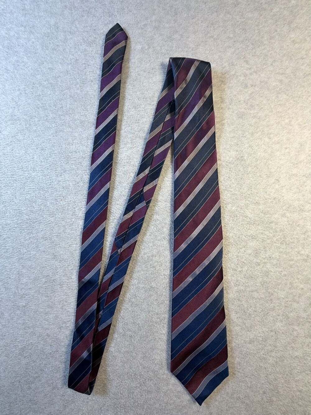 Material London 100% Silk Burgundy and Navy Blue Striped Men's Necktie